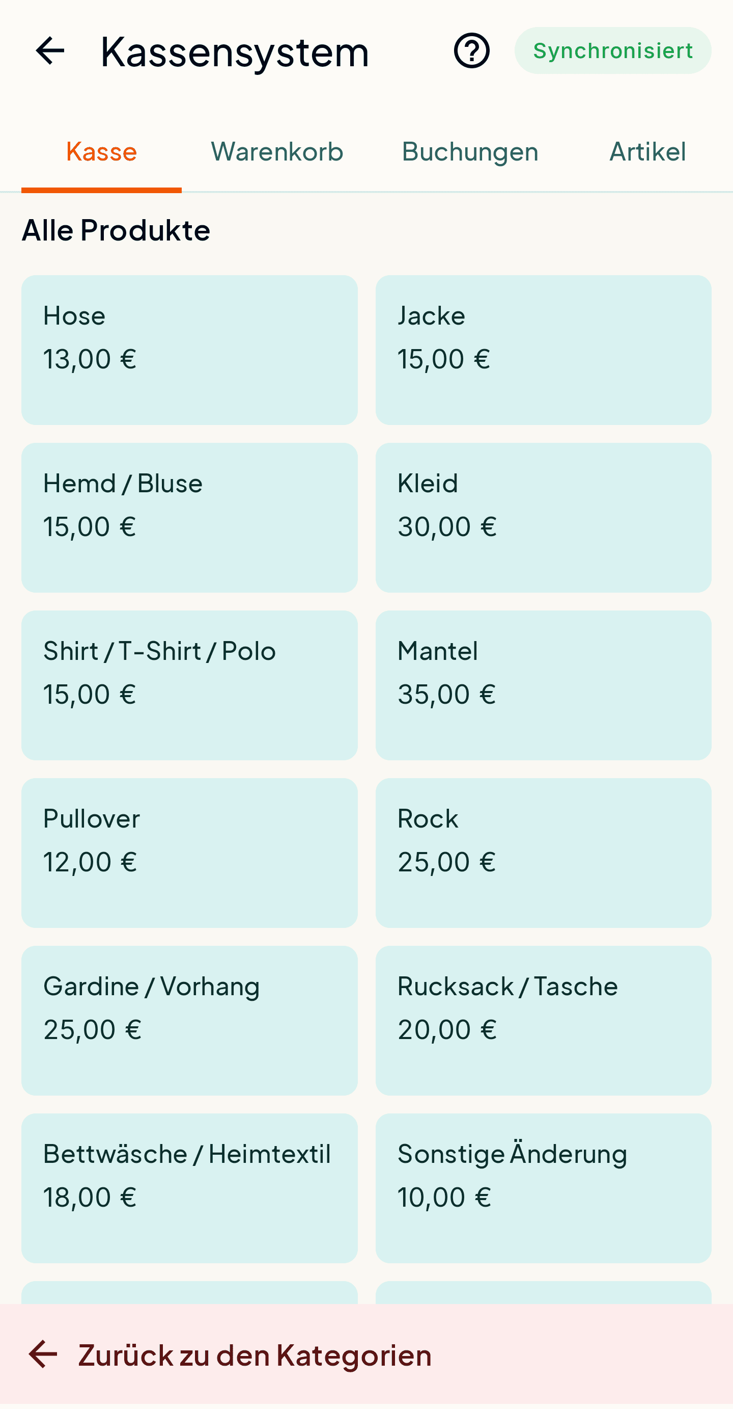 CAMODEX Kassensystem — Mobile-Ansicht